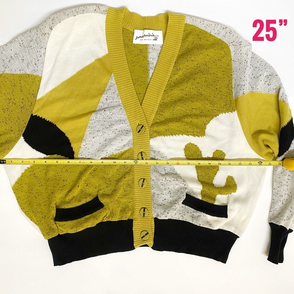 Vintage Patrizia by Mondi green gray white print knit button up cardigan sweater - Picture 10 of 10